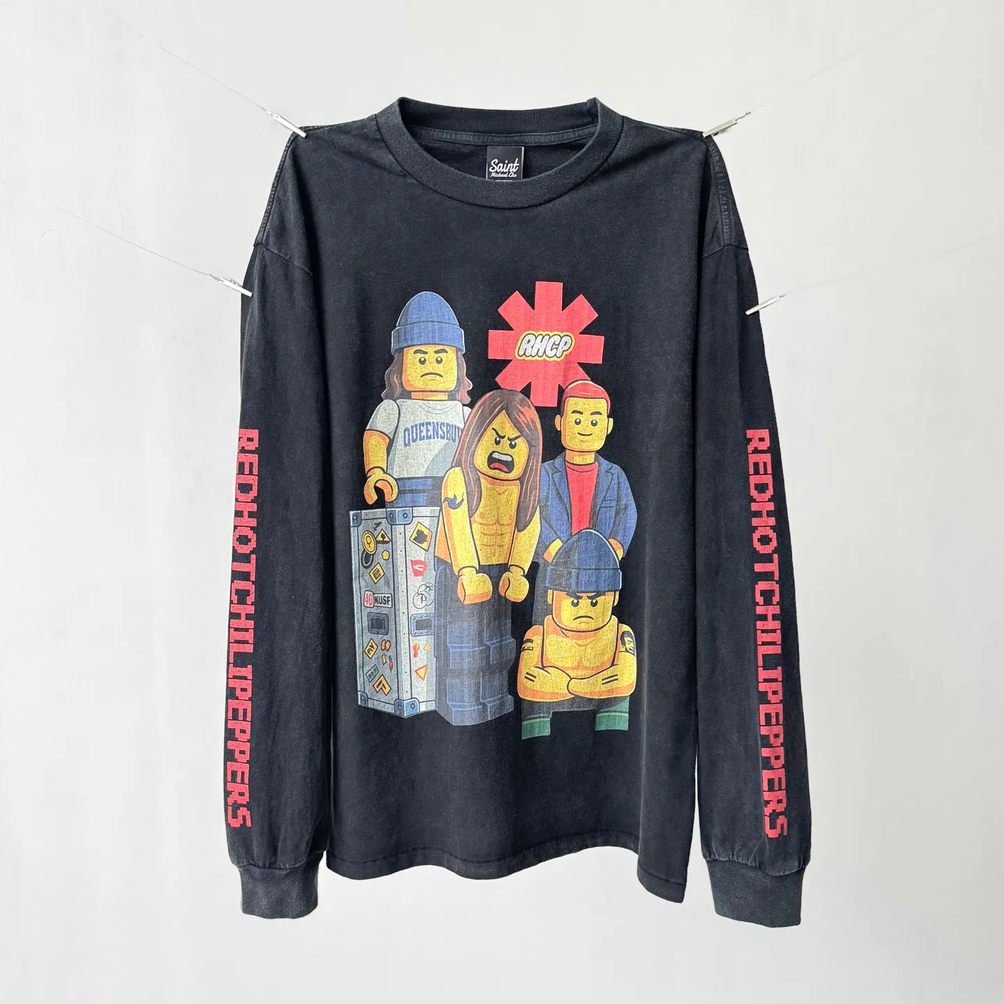 P158 # CTS-94 [LEGO Limited] Saint x RHCP Red Hot Chili Peppers x LEGO three-party joint long-sleeved original 280g heavy fabric after consistent washing Retro single stitch heaven and earth stitch technology heavy Assute yeast mill wash Size: S M L XL